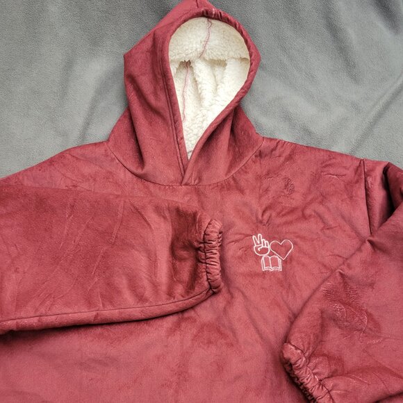 Sweaters - Hoodie Sweater Womens L Oversized Pink Cozy Fluffy Lounge Peace Love Book Binge